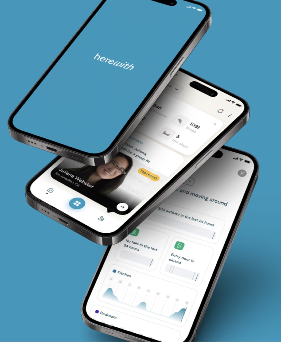 The Herewith app on two phones