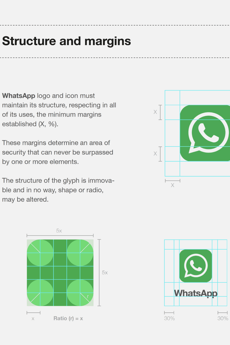 WhatsApp brand guidelines: the icon's structure and margins