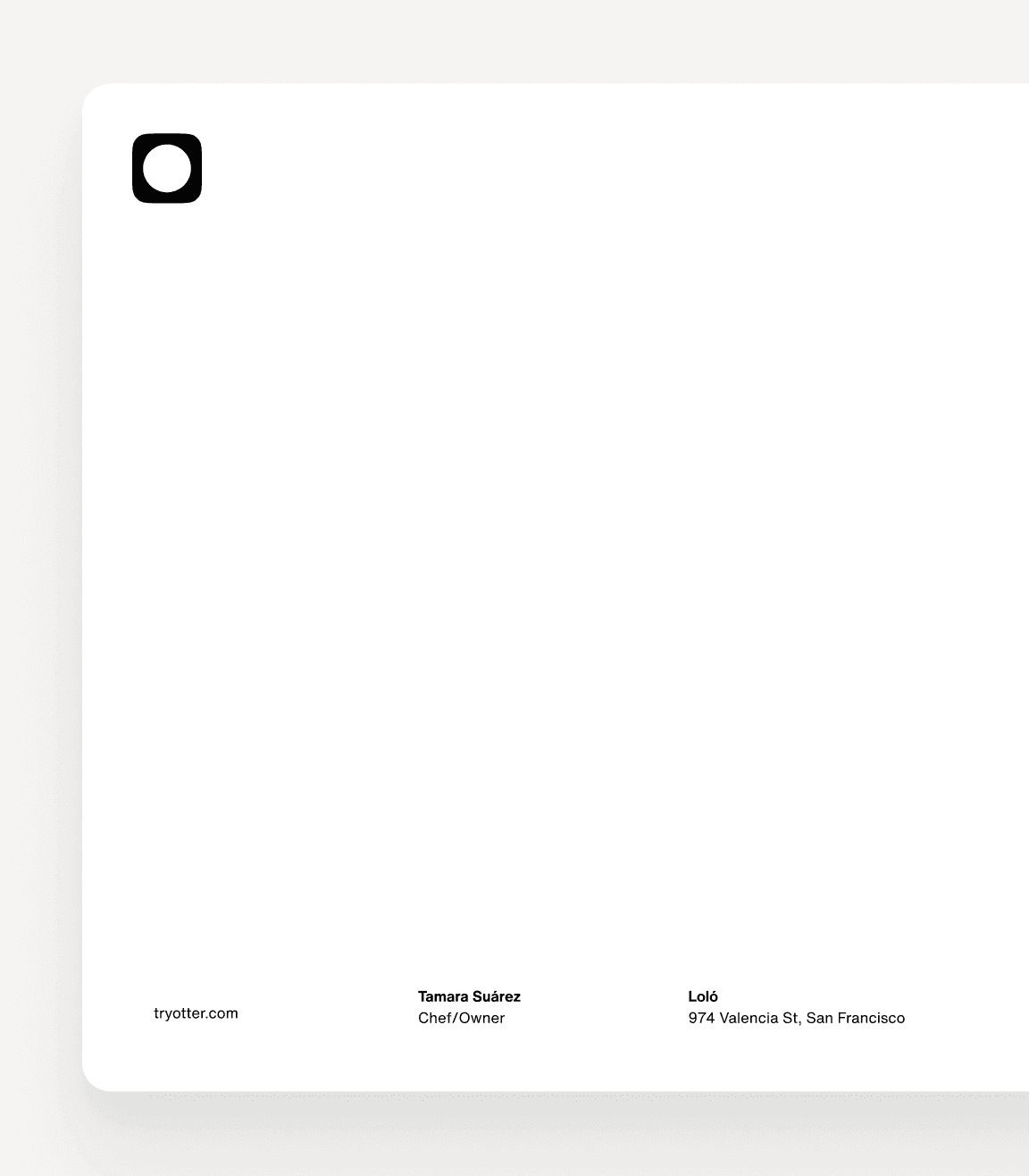 Otter stationery: a card for Tamara Suárez, chef and owner of Loló in San Francisco
