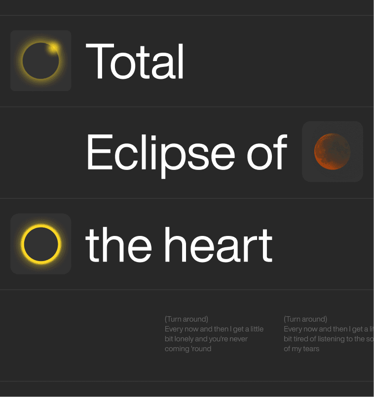 Total Eclipse of the Heart lyrics set with eclipse phases