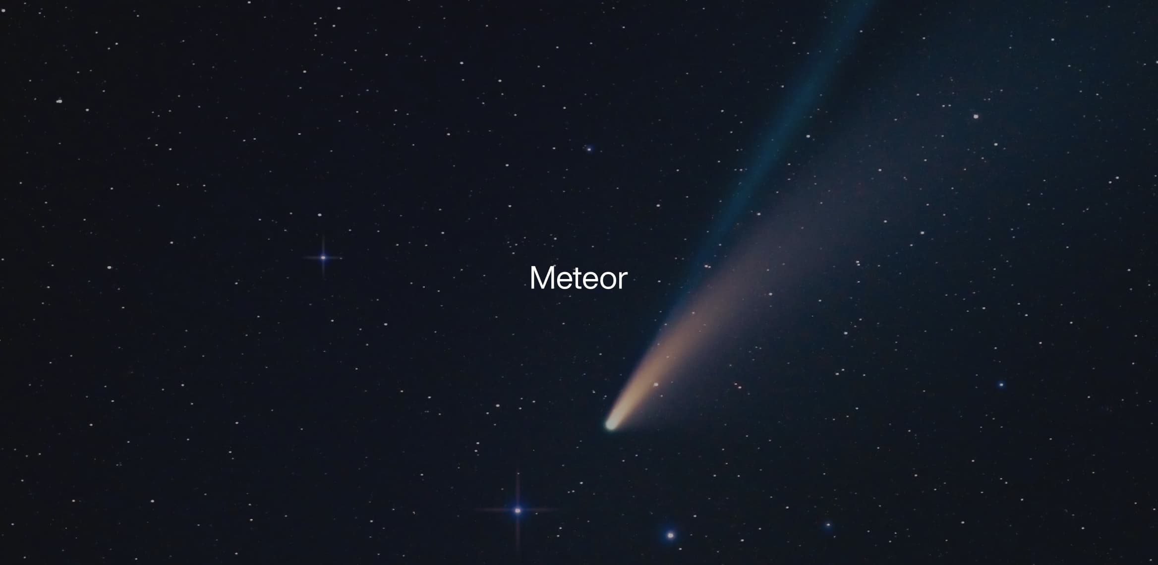 Meteor, the PhotoPills design system: a comet streaking across the night sky