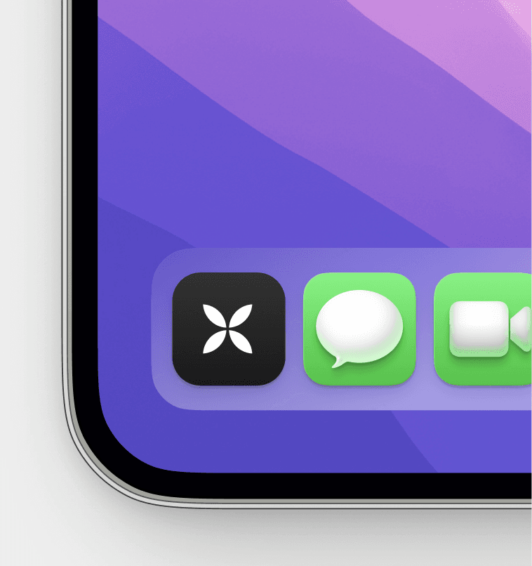 The corner of an iPhone on a purple wallpaper, Qonto in the dock beside Messages and FaceTime
